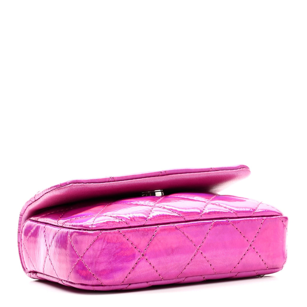 Iridescent Mirror Goatskin Hook Card Holder Fuchsia