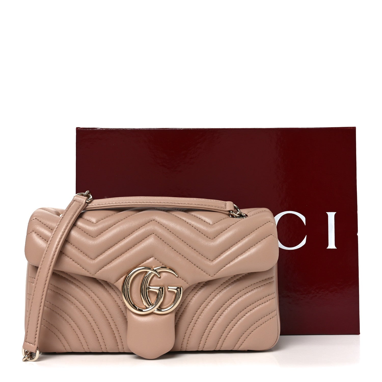 Gucci Lambskin Matelasse Medium GG Marmont Shoulder Bag Pink Beige