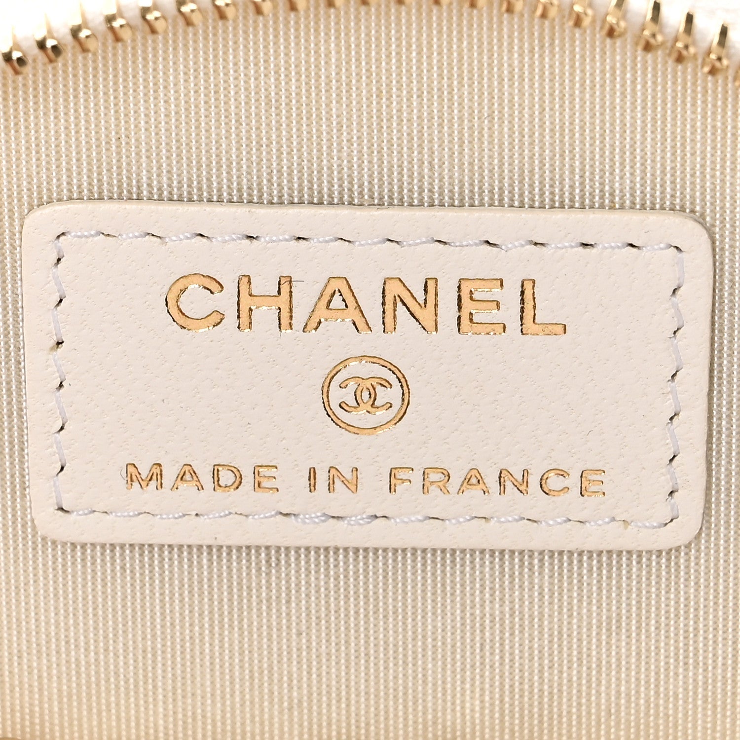 Chanel Lambskin Quilted Round Small Vanity Case With Chain White Black