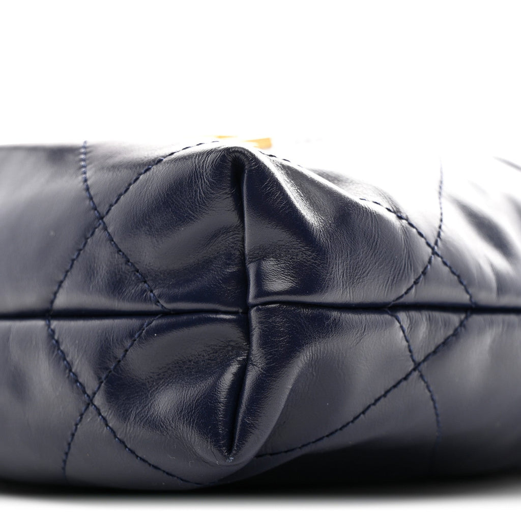 Chanel Shiny Calfskin Quilted Mini Chanel 22 Navy Blue