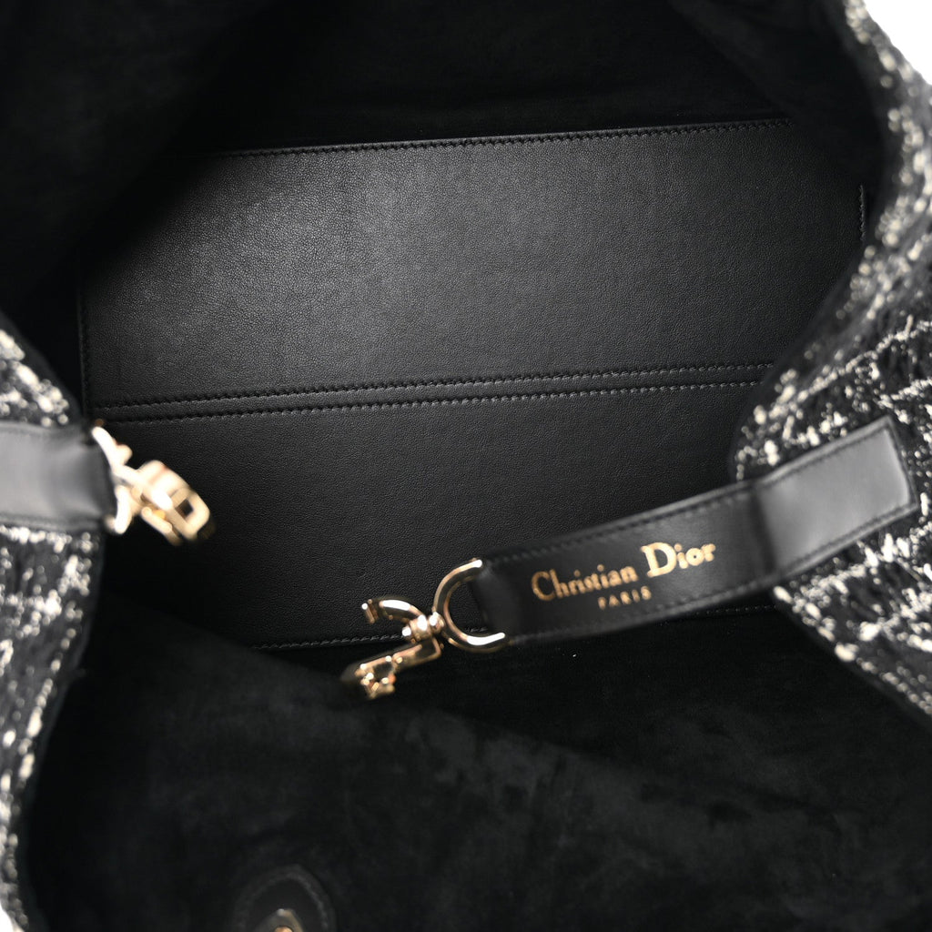 Christian Dior Calfskin Tweed Cannage Medium Toujours  Black White