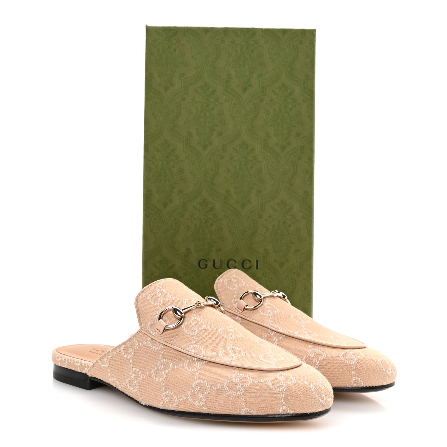Gucci Summer Denim GG Malaga Kid Womens Princetown Slippers 39.5 Souffle Rose
