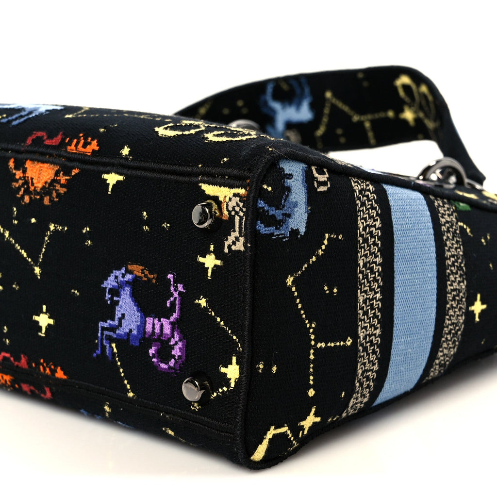 Christian Dior Canvas Pixel Zodiac Embroidered Medium Lady D-Lite Nero Multicolor