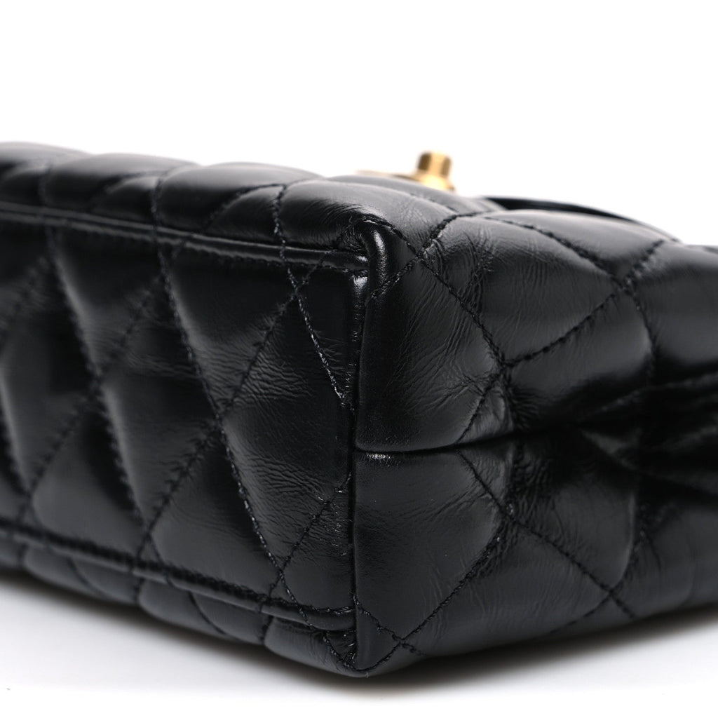 Chanel Shiny Aged Calfskin Quilted Nano Kelly Shopper Black