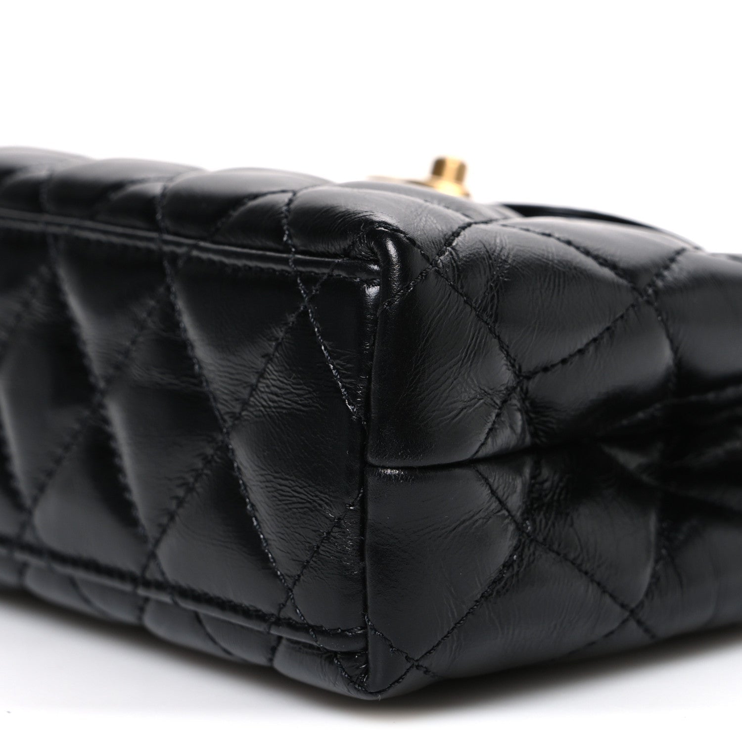 Chanel Shiny Aged Calfskin Quilted Nano Kelly Shopper Black