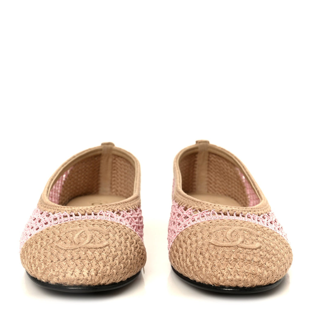 Raffia Cap Toe Ballerina Flats 36.5 Pink Beige