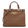 Gucci Ostrich Medium Zumi Top Handle Bag Brown