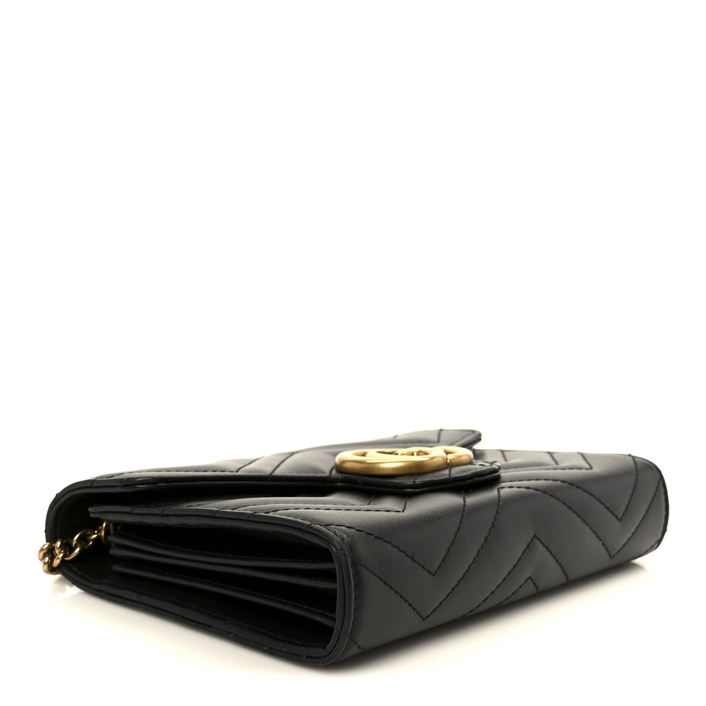 Gucci Calfskin Matelasse GG Marmont Chain Wallet Black