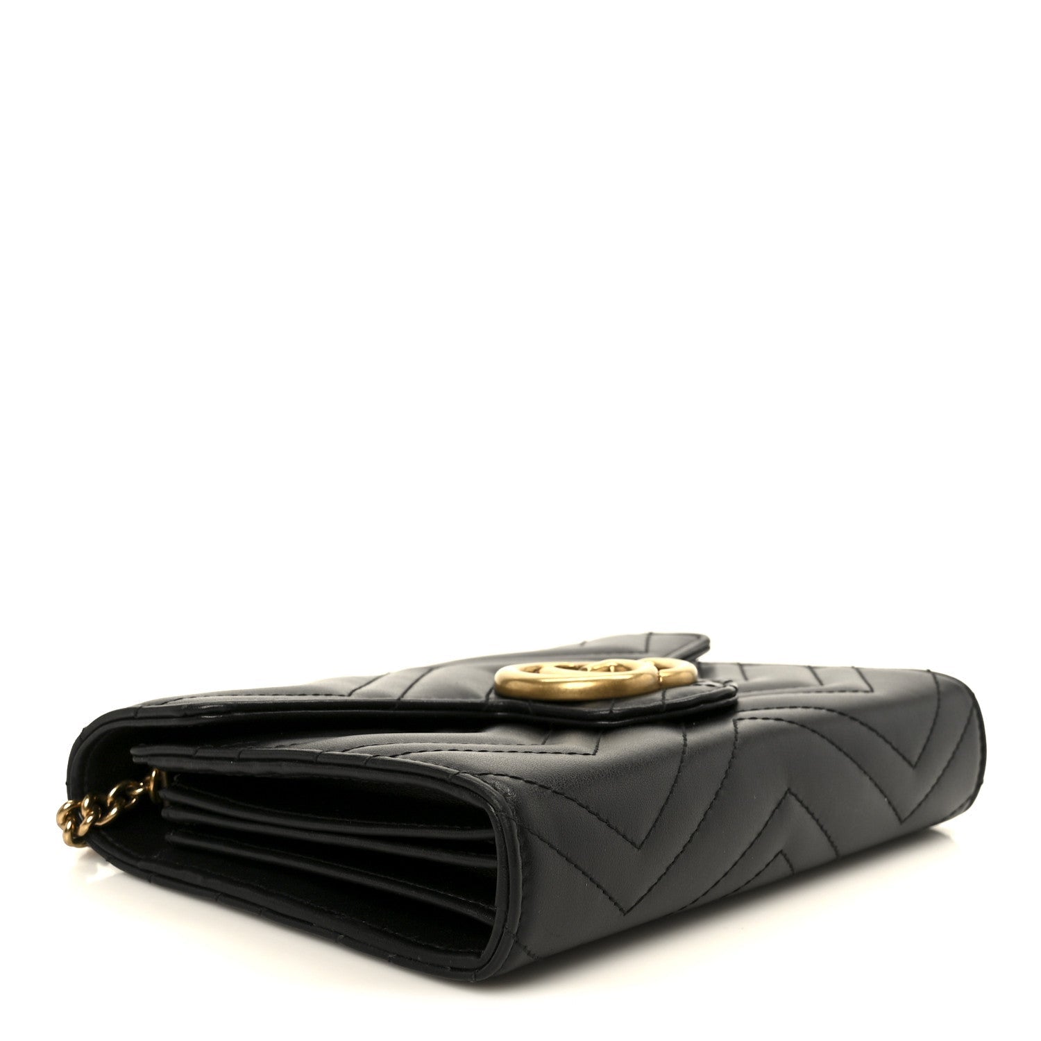 Gucci Calfskin Matelasse GG Marmont Chain Wallet Black