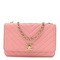 Chanel Lambskin Chevron Quilted Trendy CC Wallet On Chain WOC Pink