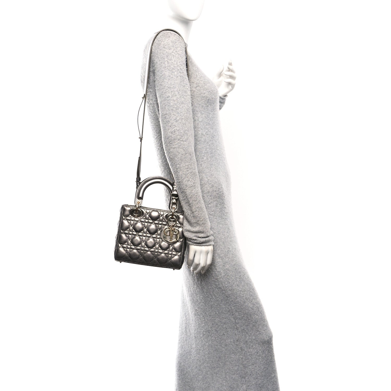Christian Dior Metallic Lambskin Cannage Small My ABCDior Lady Dior Dark Silver