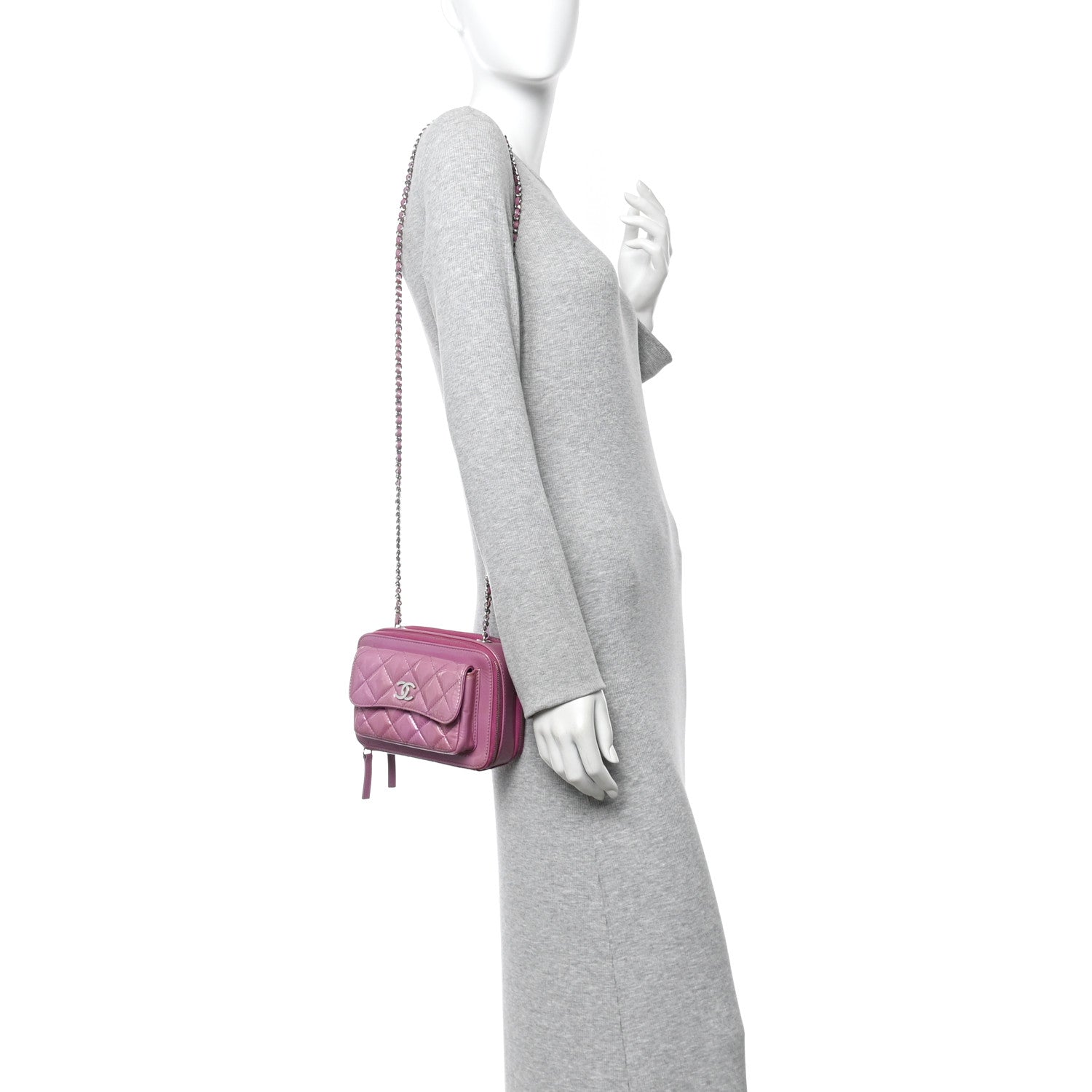 Chanel Patent Quilted Small Pocket Box Camera Case Purple