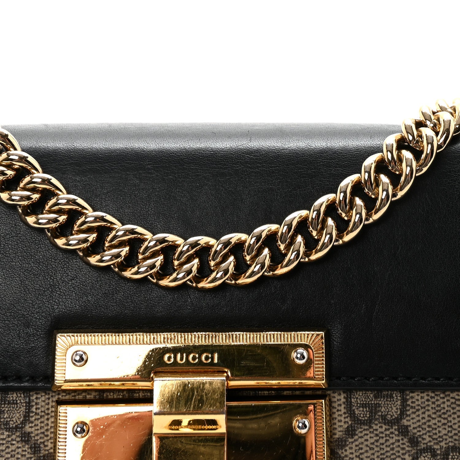 Gucci GG Supreme Monogram Calfskin Small Padlock Shoulder Bag Beige Black Cuir