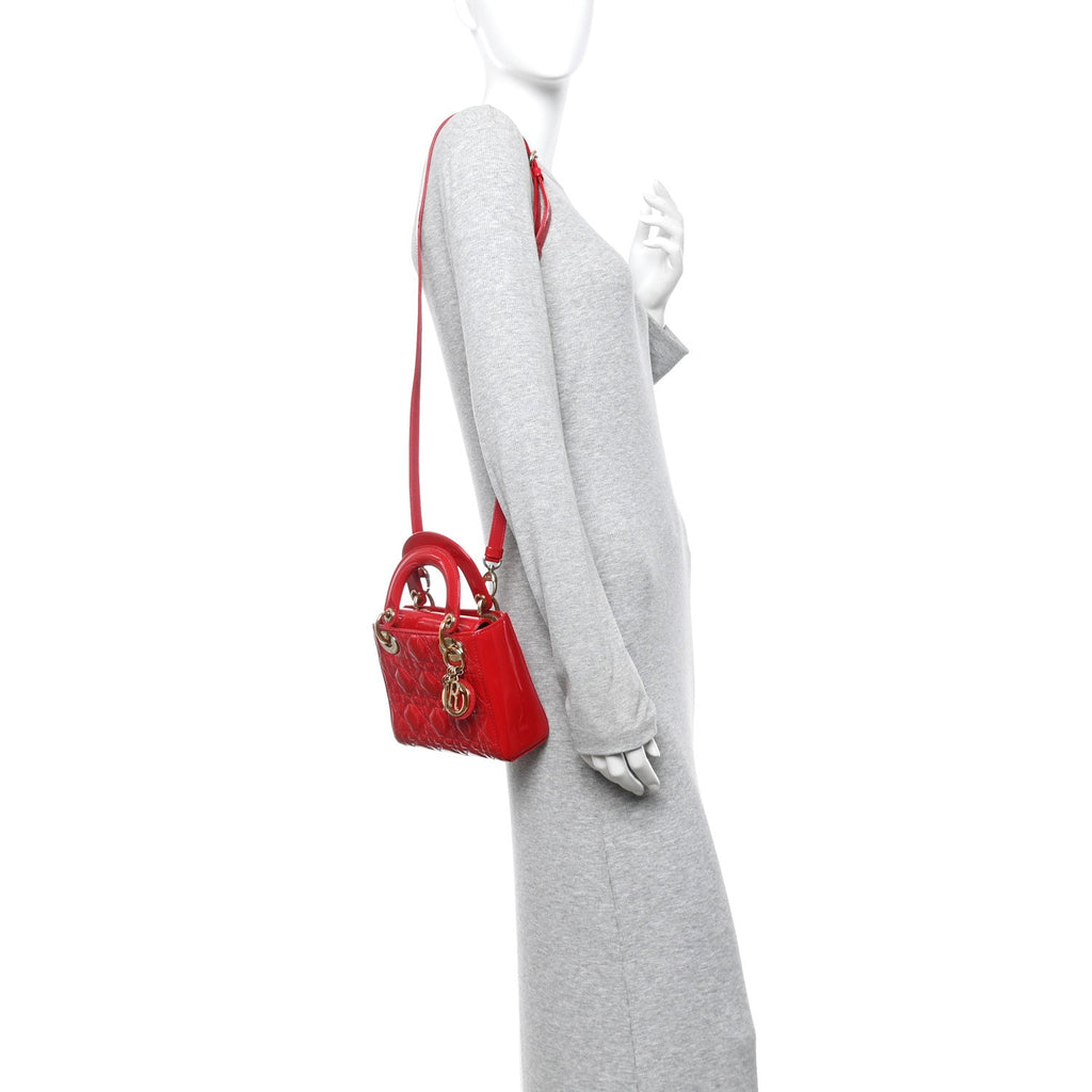 Christian Dior Patent Cannage Mini Lady Dior Red
