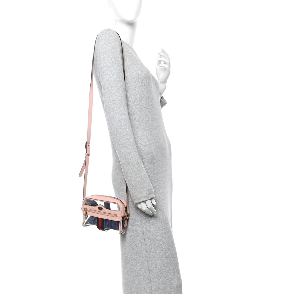 Gucci Vinyl Web Mini Ophidia Transparent Shoulder Bag Perfect Pink