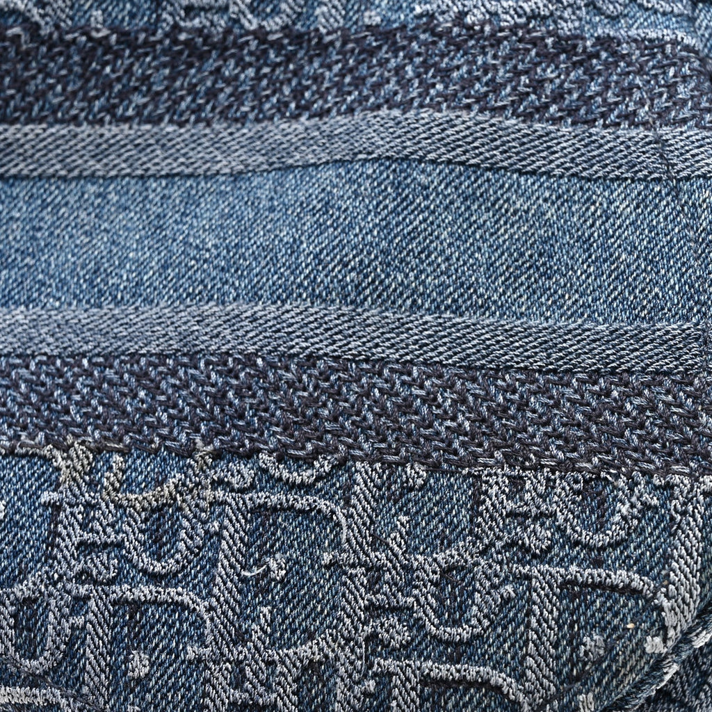 Christian Dior Oblique Embroidered Saddle Bag Denim Blue