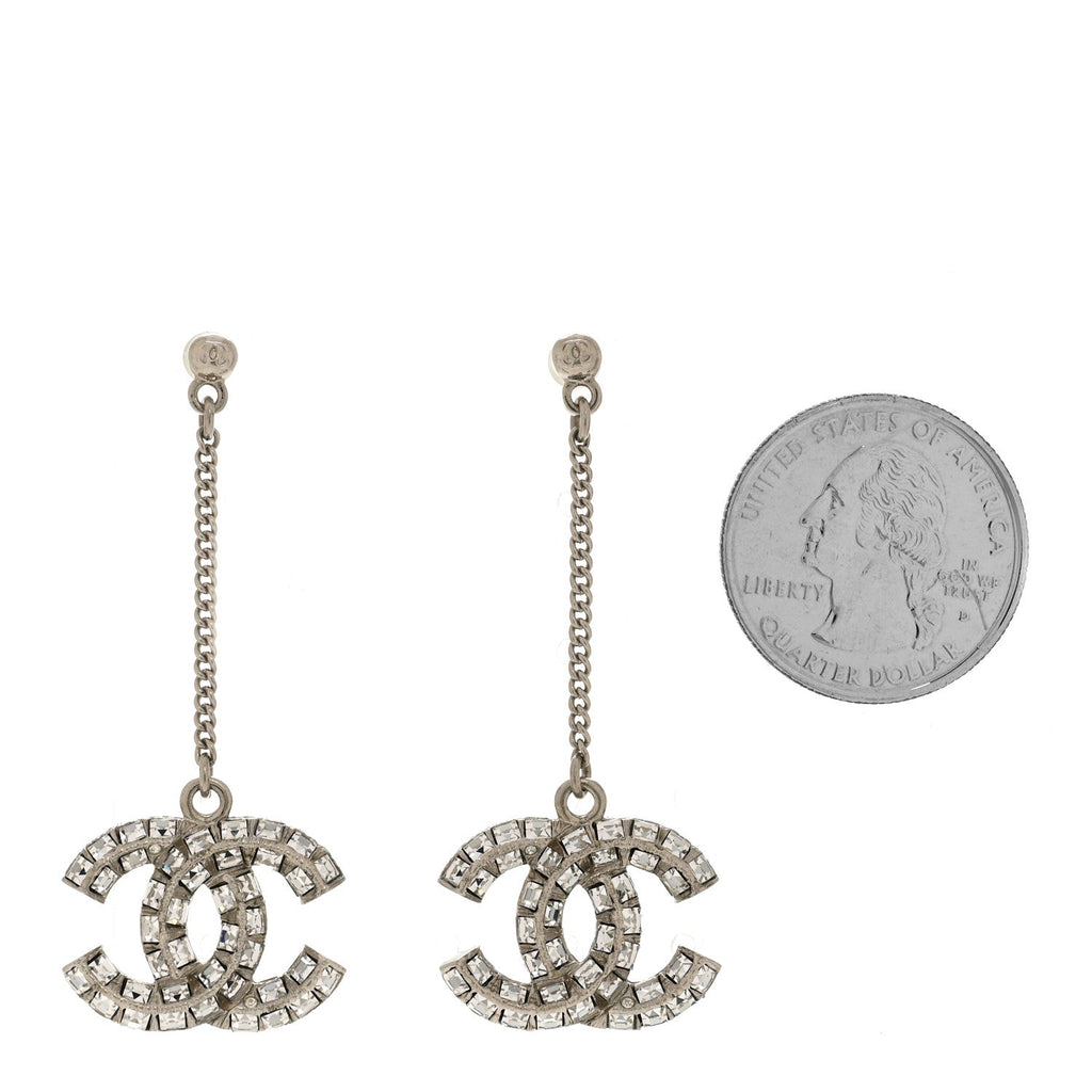 Baguette Crystal CC Drop Earrings Silver
