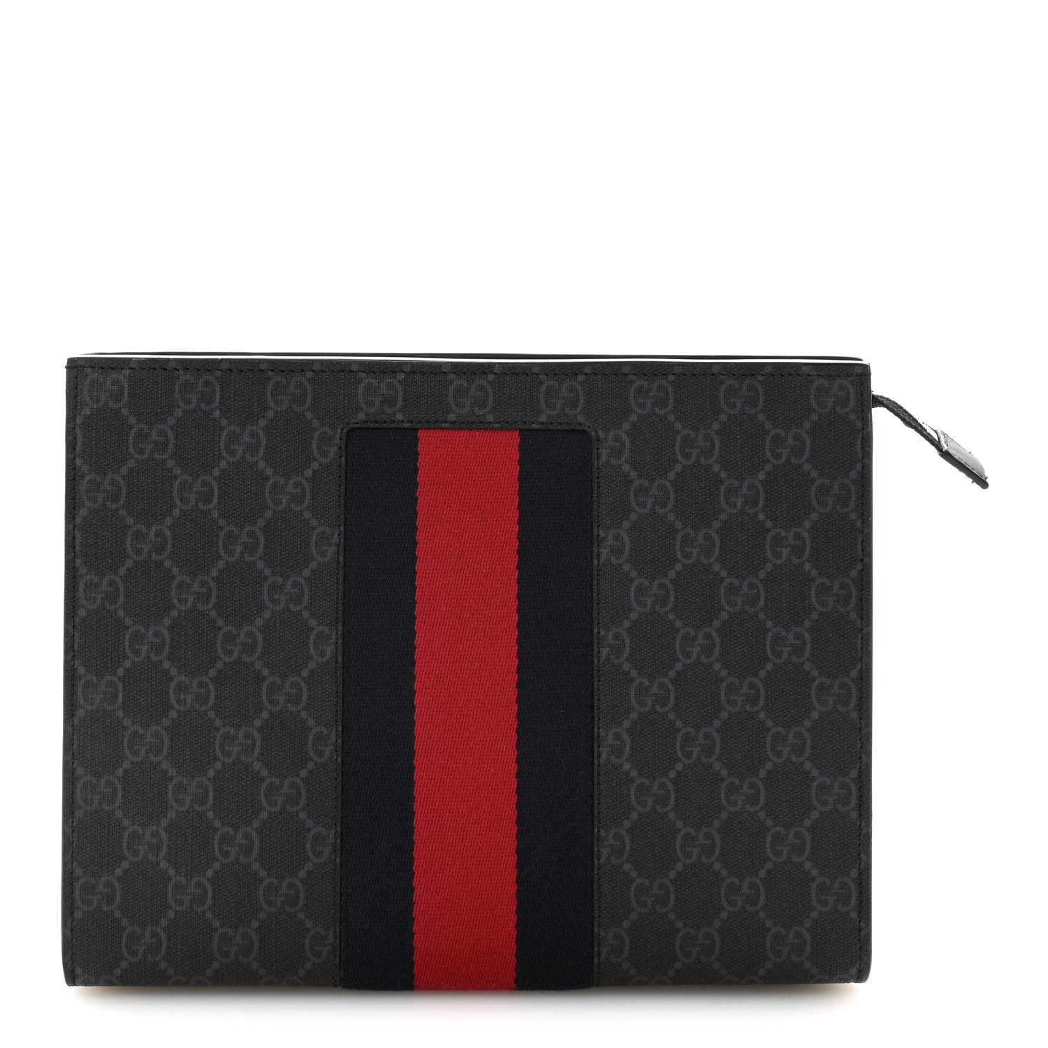 Gucci GG Supreme Monogram Selleria Calfskin Web New Web Cosmetic Case Black