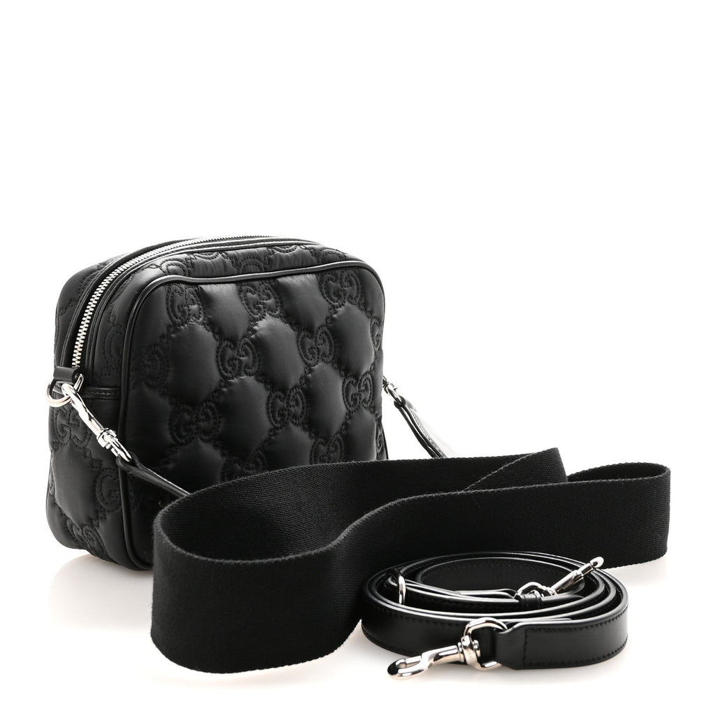 Gucci Nylon Calfskin Enamel GG Matelasse Shoulder Bag Black