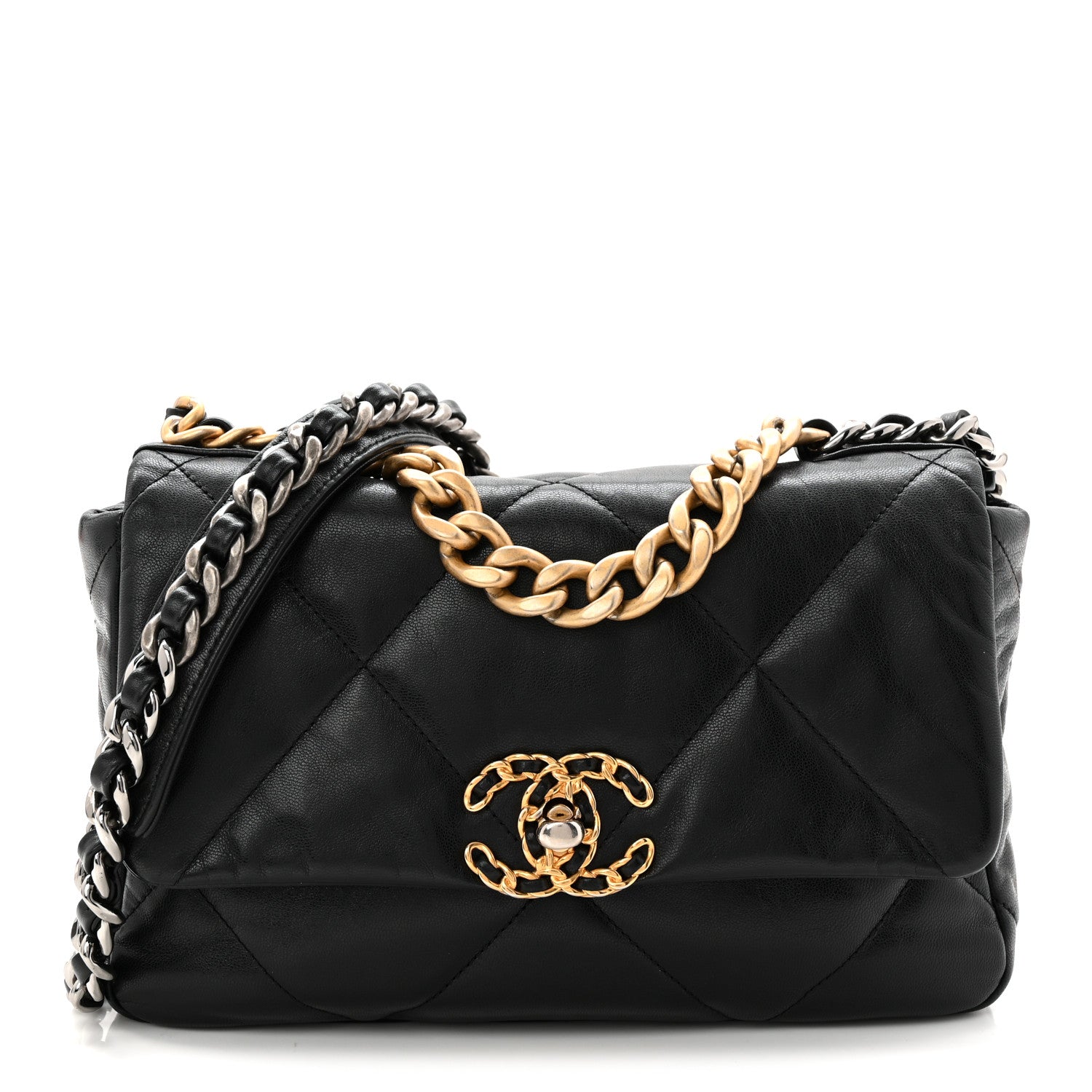 Chanel Goatskin Quilted Medium Chanel 19 Flap Black