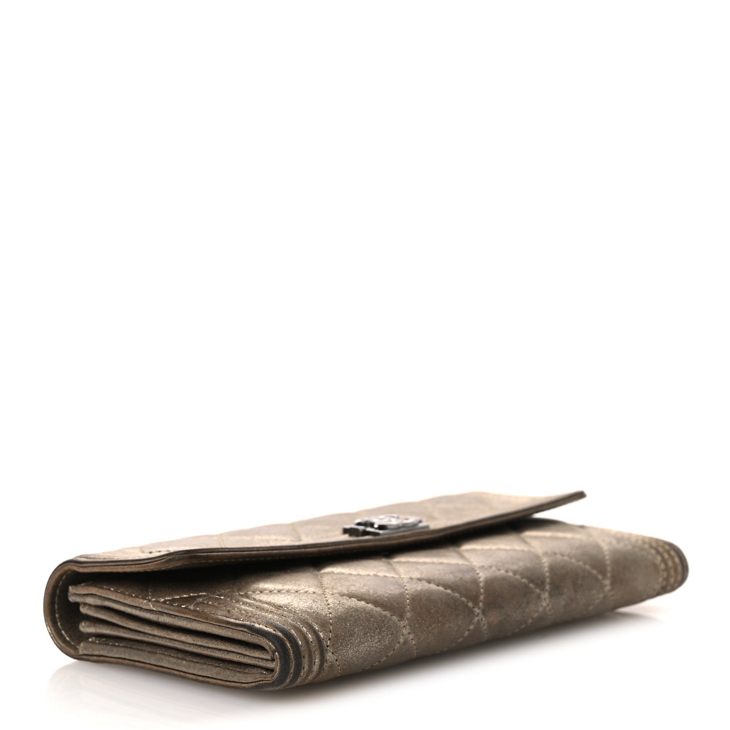Iridescent Calfskin Quilted Boy Flap Wallet Dark Gold