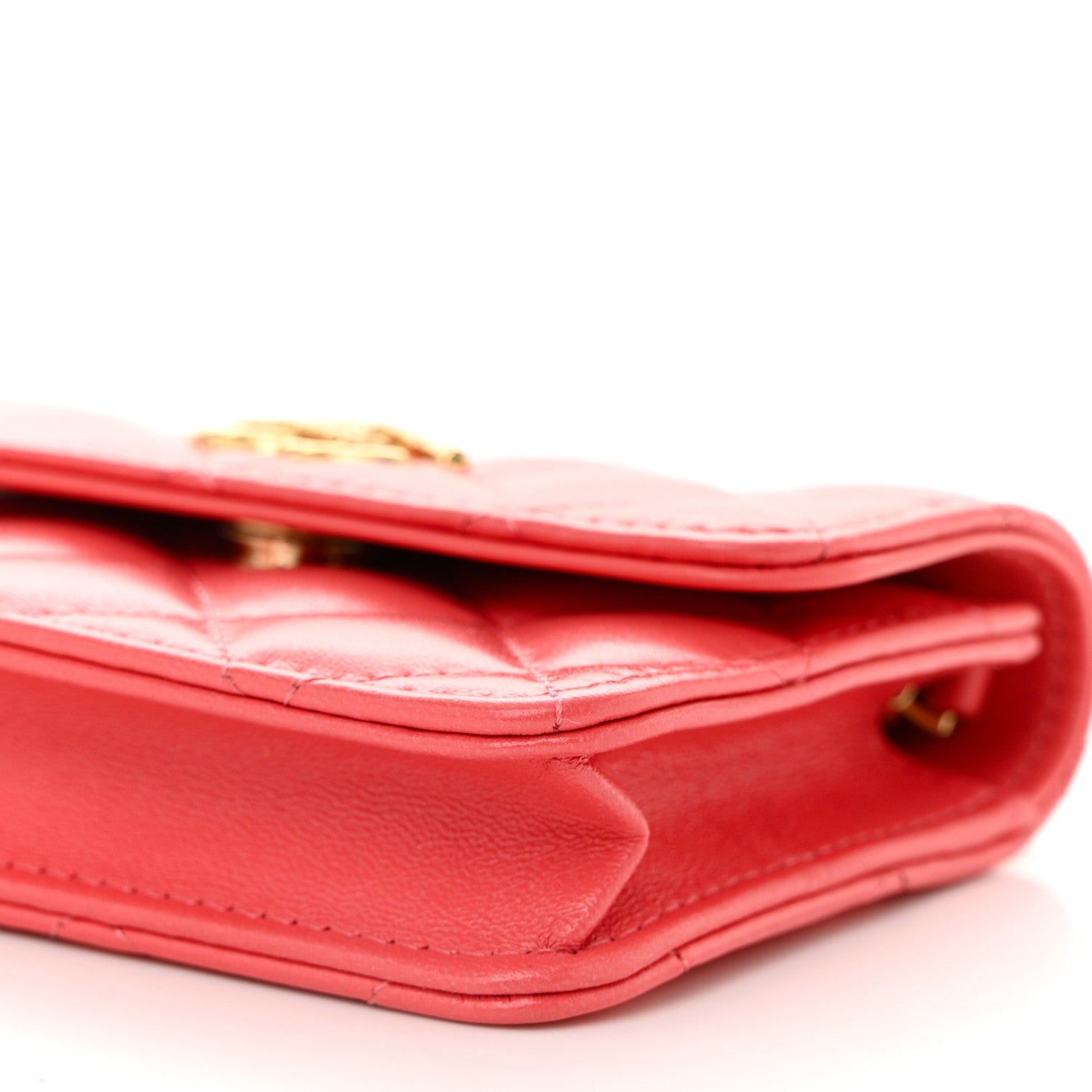 Chanel Shiny Lambskin Quilted Card Holder On Chain Pink