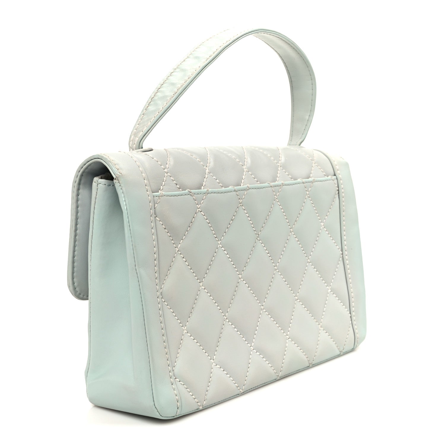 Chanel Calfskin Quilted Wild Stitch Large Flap Light Blue
