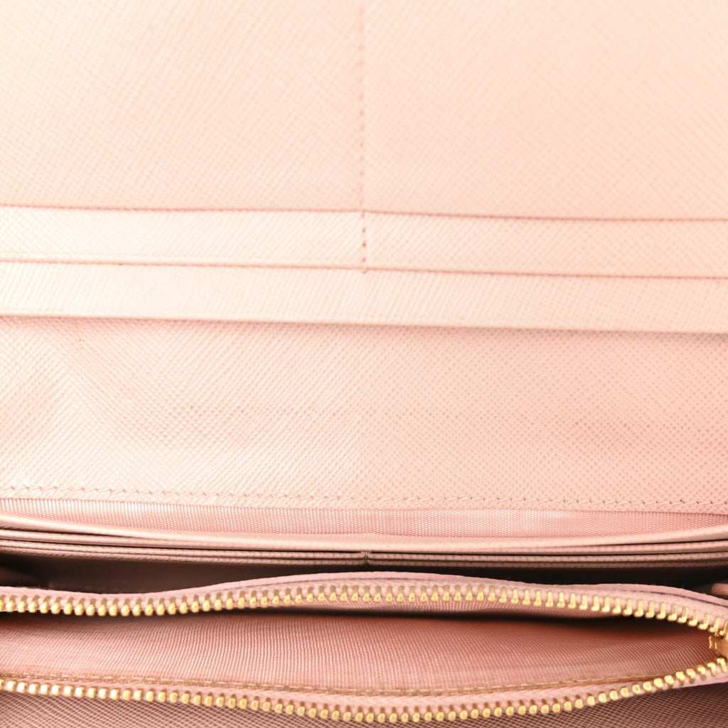 Prada Saffiano Metal Bar Continental Flap Wallet Orchidea
