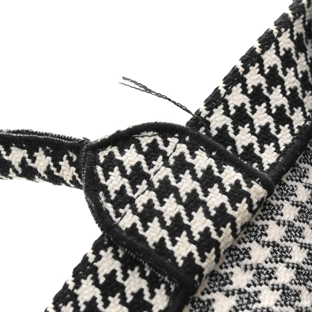 Christian Dior Canvas Houndstooth Embroidered Medium Book  Black White