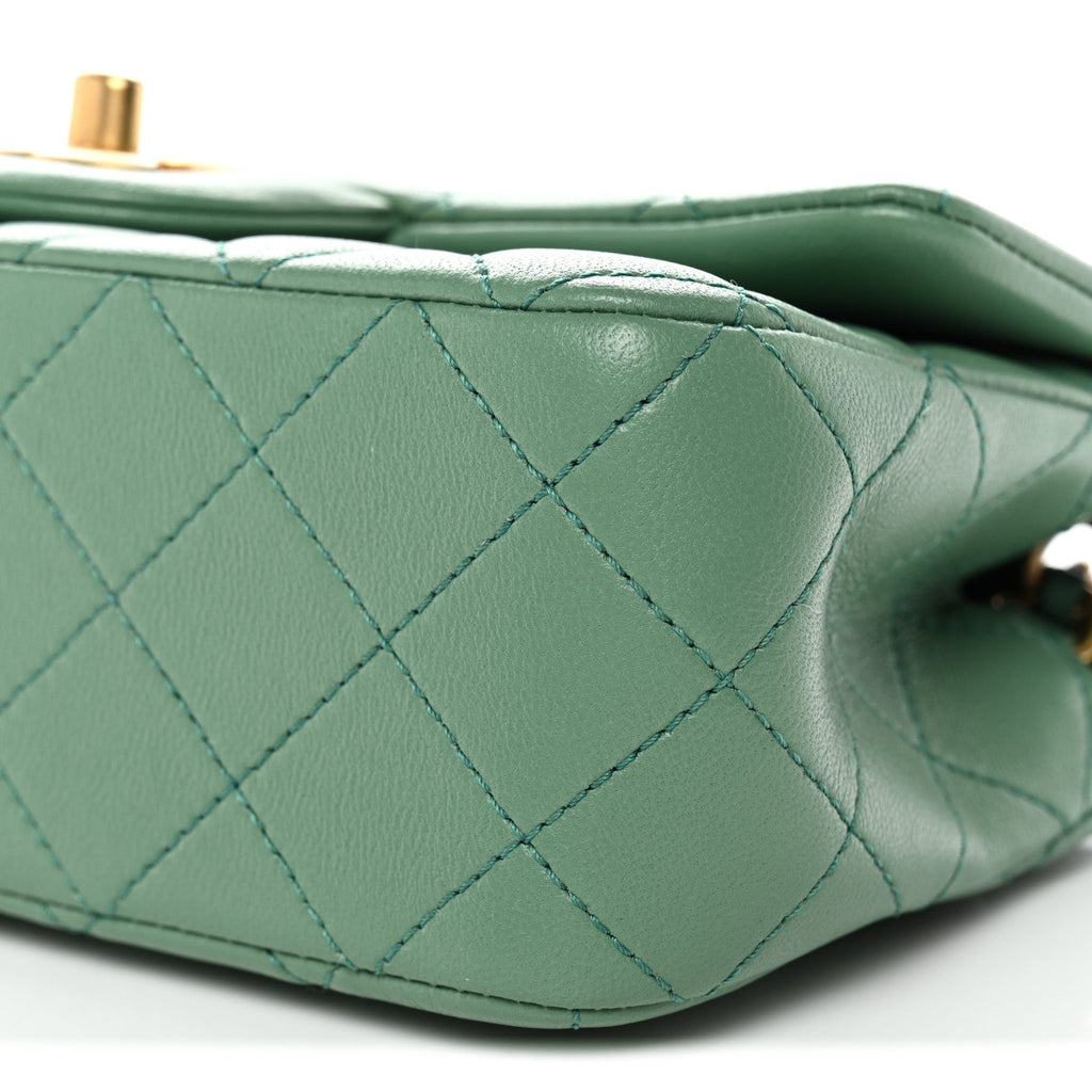 Chanel Lambskin Quilted Mini Rectangular Pearl Crush Flap Dark Green