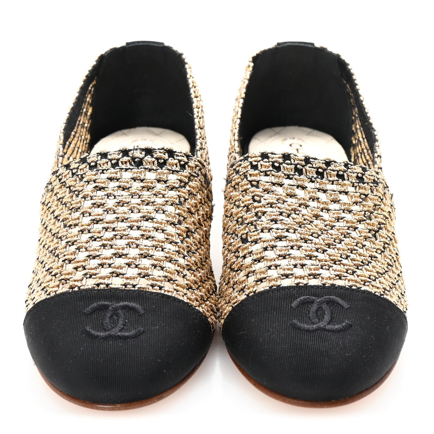 Knit Grosgrain Cap Toe CC Moccasin Loafers 36 Gold Black