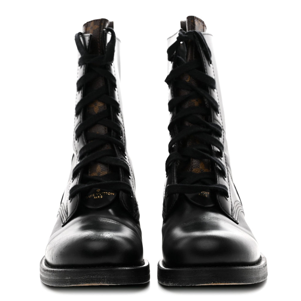 Louis Vuitton Calfskin Monogram Metropolis Flat Ranger Boots 39 Black