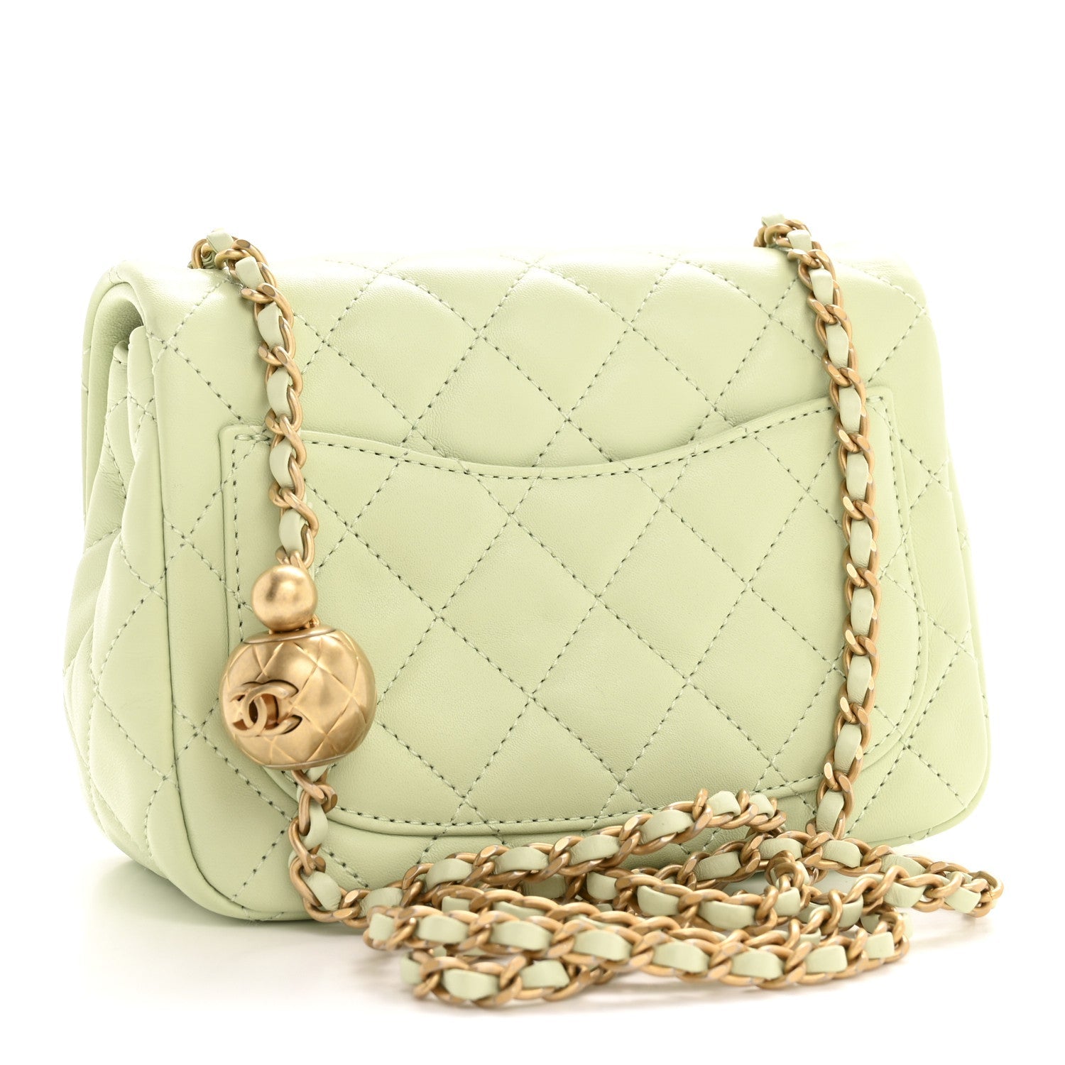 Chanel Lambskin Quilted Mini Pearl Crush Flap Light Green
