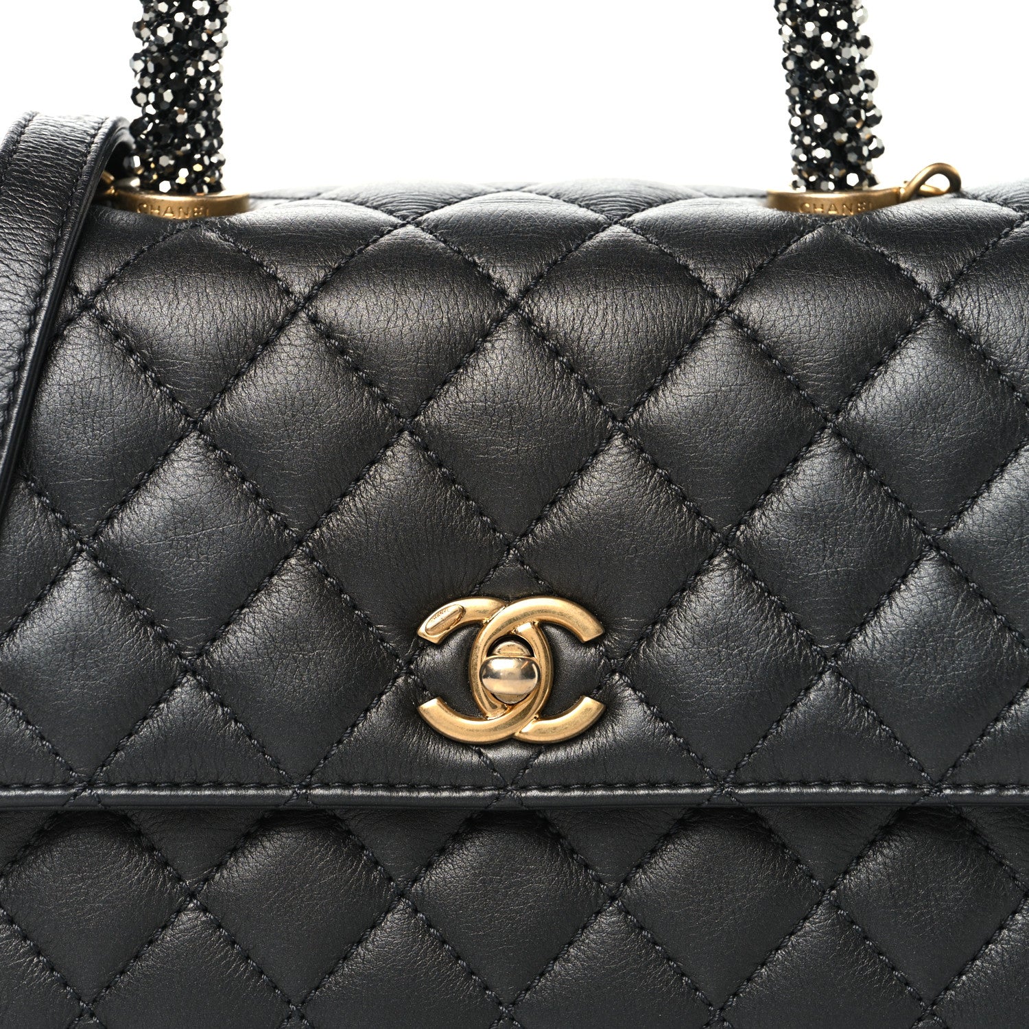 Chanel Calfskin Strass Quilted Mini Coco Handle Flap Dark Silver