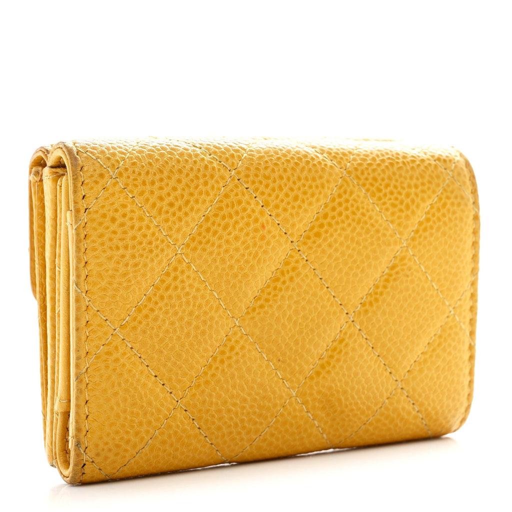 Caviar Quilted Double Flap Wallet Yellow