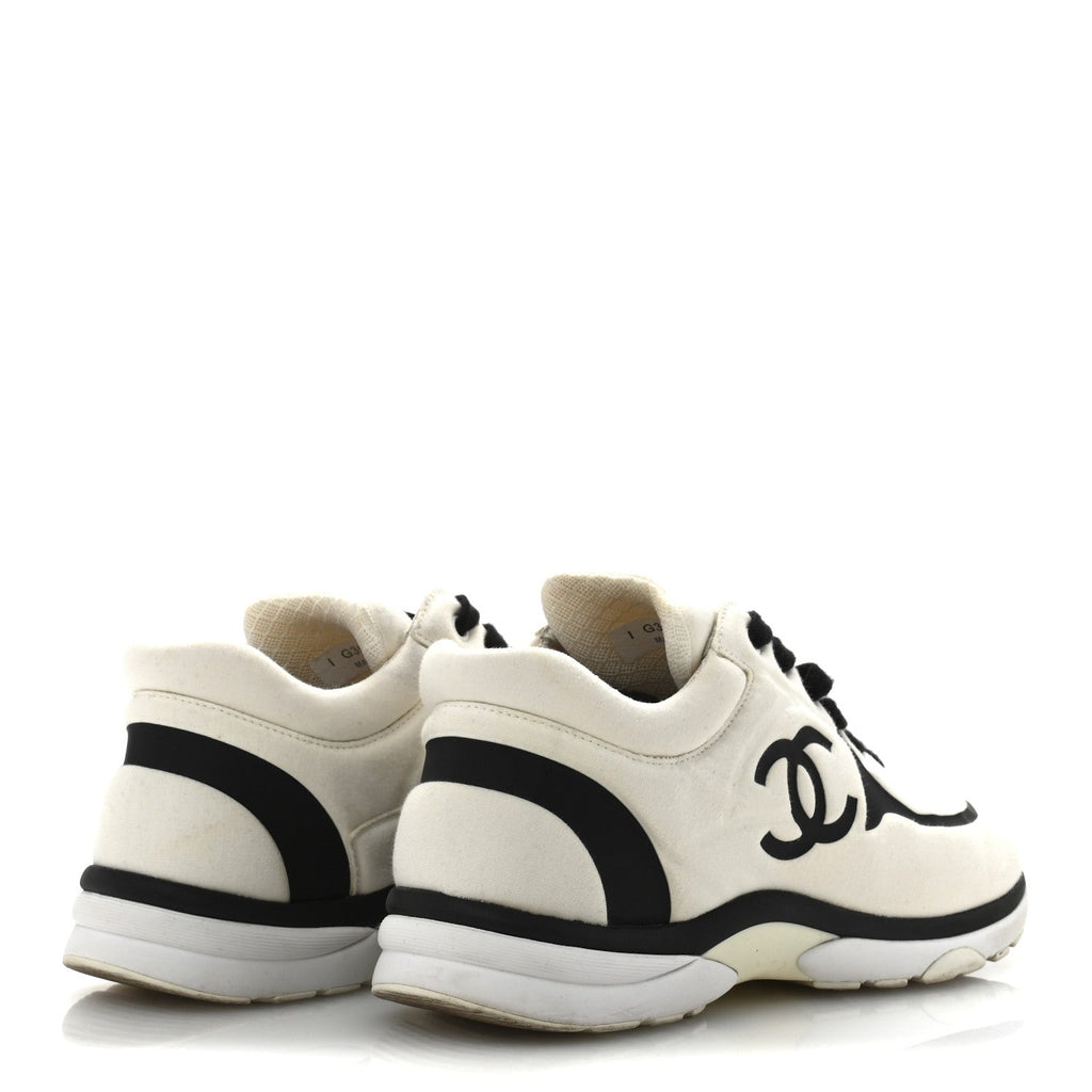 Nylon Suede Calfskin Womens CC Sneakers 39.5 White Black