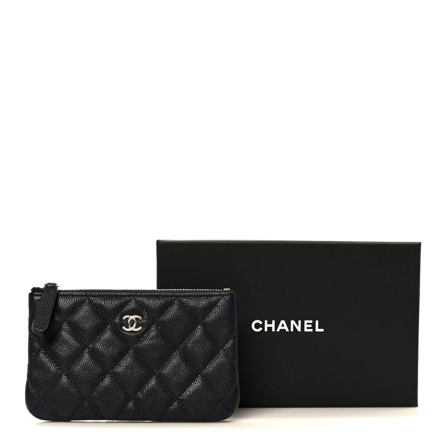 Caviar Quilted Small Cosmetic Case Navy Blue