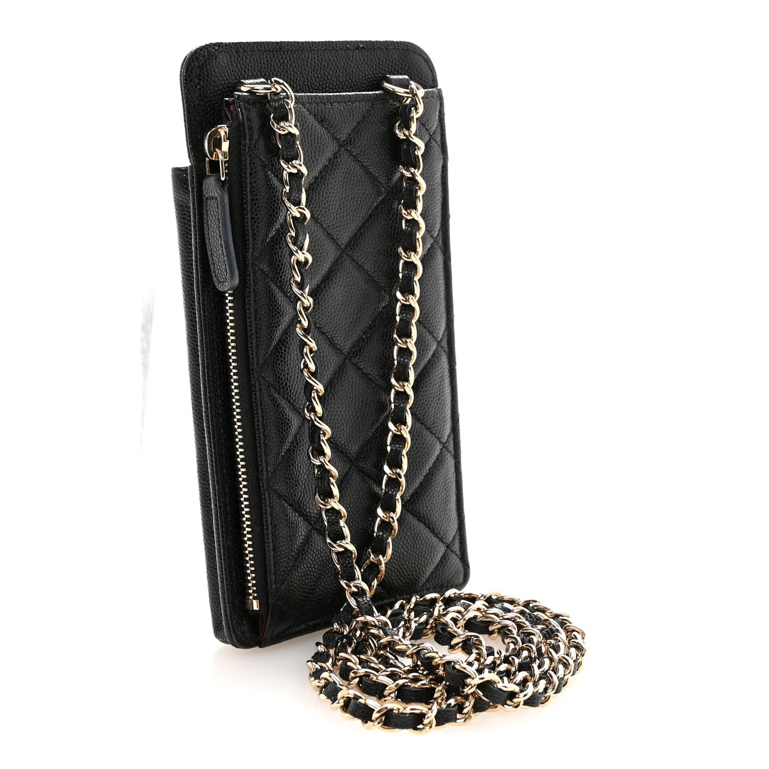 Caviar Quilted Zip Phone Case Black