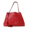 Gucci Pebbled Calfskin Medium Soho Chain Shoulder Bag Tabasco Red