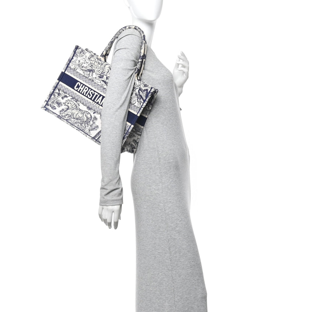 Christian Dior Canvas Embroidered Medium Dioriviera Toile De Jouy Book Tote Blue