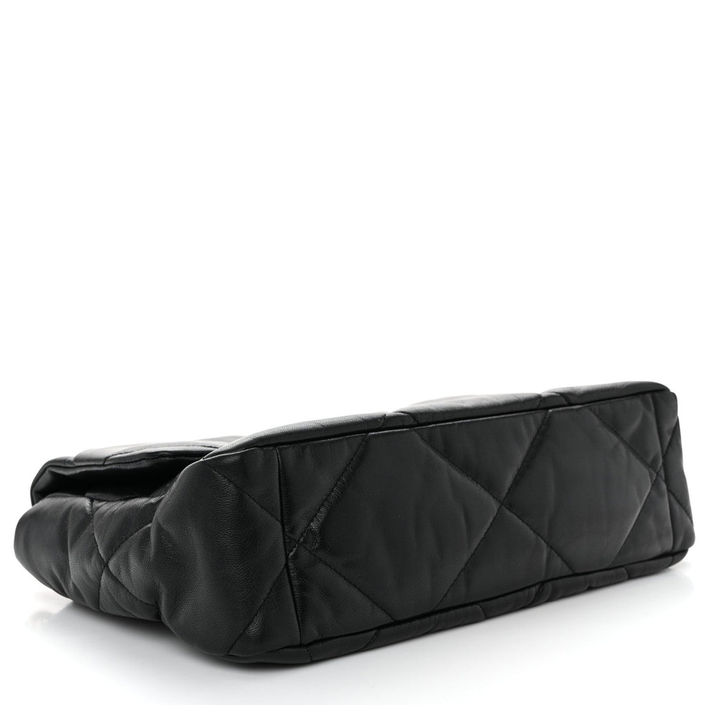 Chanel Shiny Goatskin Quilted Large Chanel 19 Flap Black
