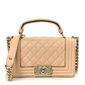 Chanel Calfskin Quilted Small Boy Top Handle Flap Beige Clair