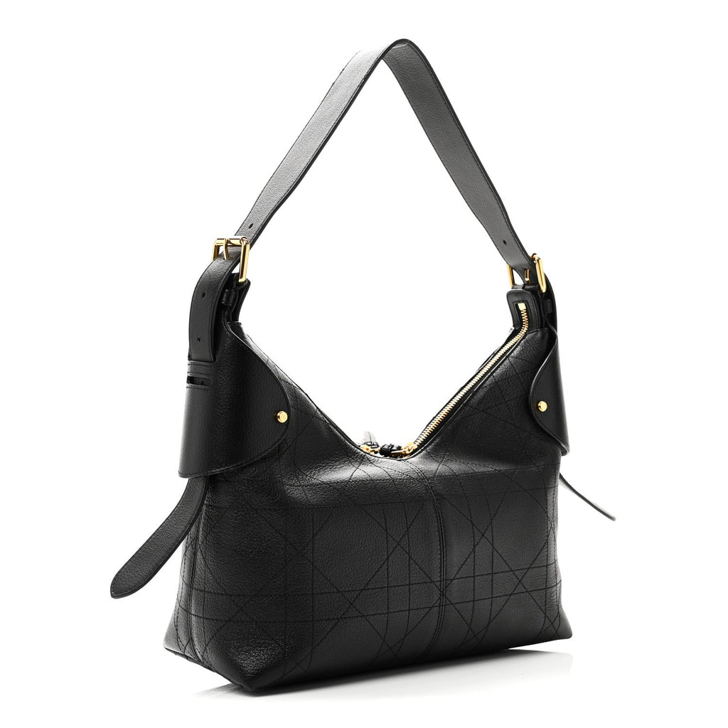 Christian Dior Grained Calfskin Flat Macrocannage Medium Voyage Bag Black