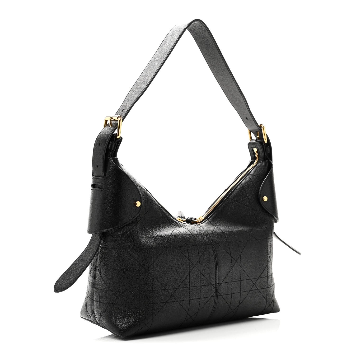 Christian Dior Grained Calfskin Flat Macrocannage Medium Voyage Bag Black