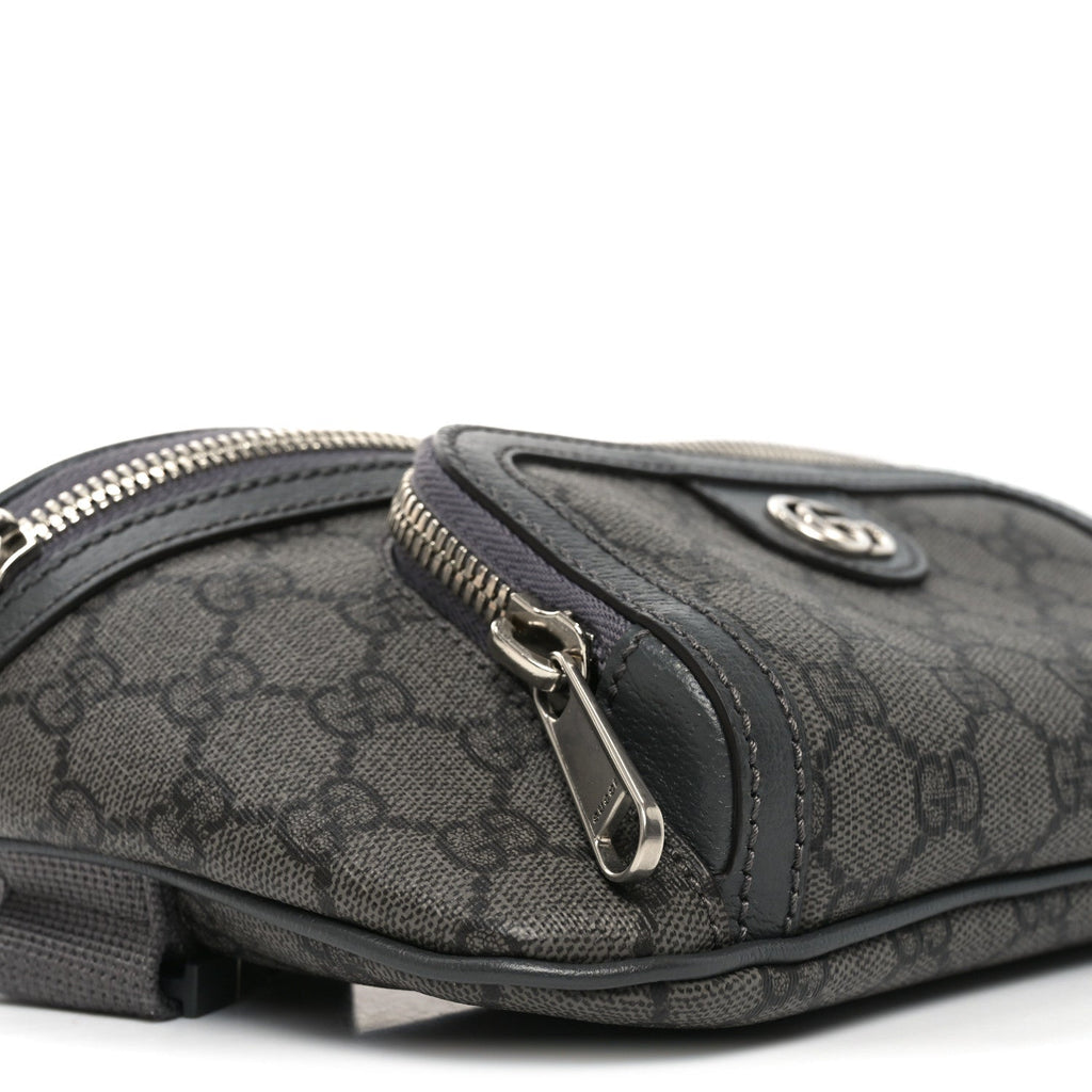 Gucci GG Supreme Monogram Textured Dollar Calfskin Ophidia Belt Bag Grey Black Graphite Grey