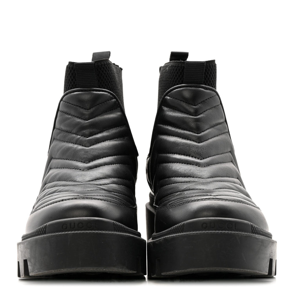 Gucci Calfskin Nappa Matelasse Frances Chelsea Boots 35.5 Black