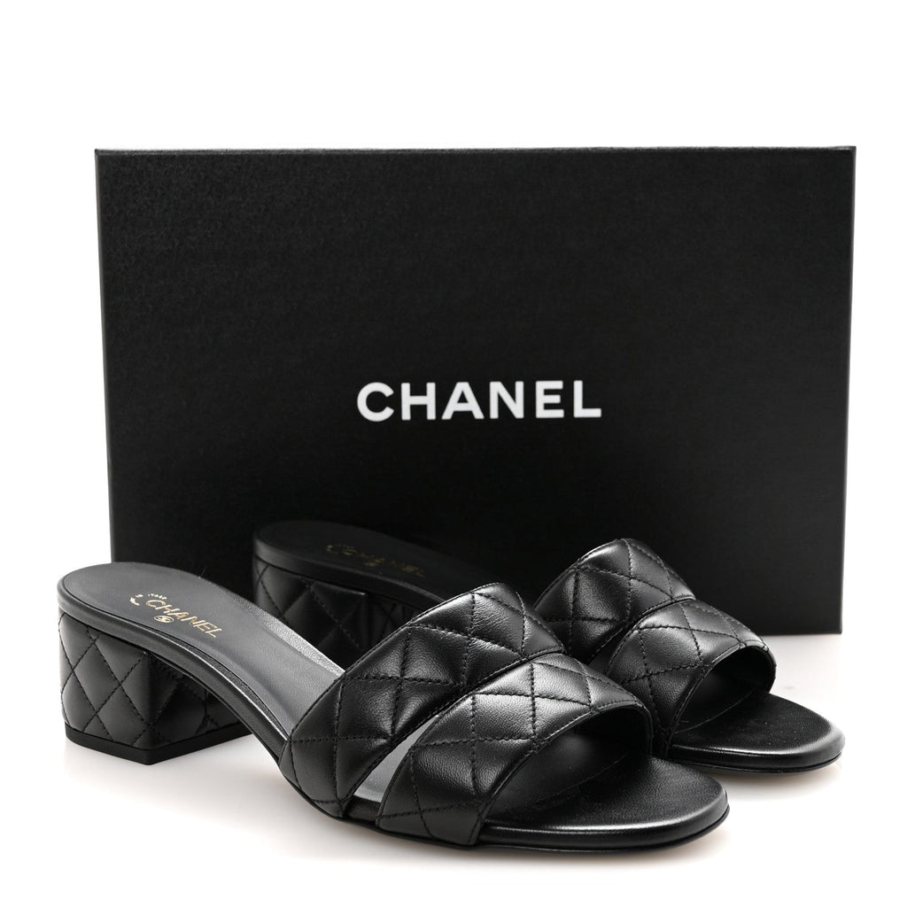 Lambskin Quilted Mules 40 Black