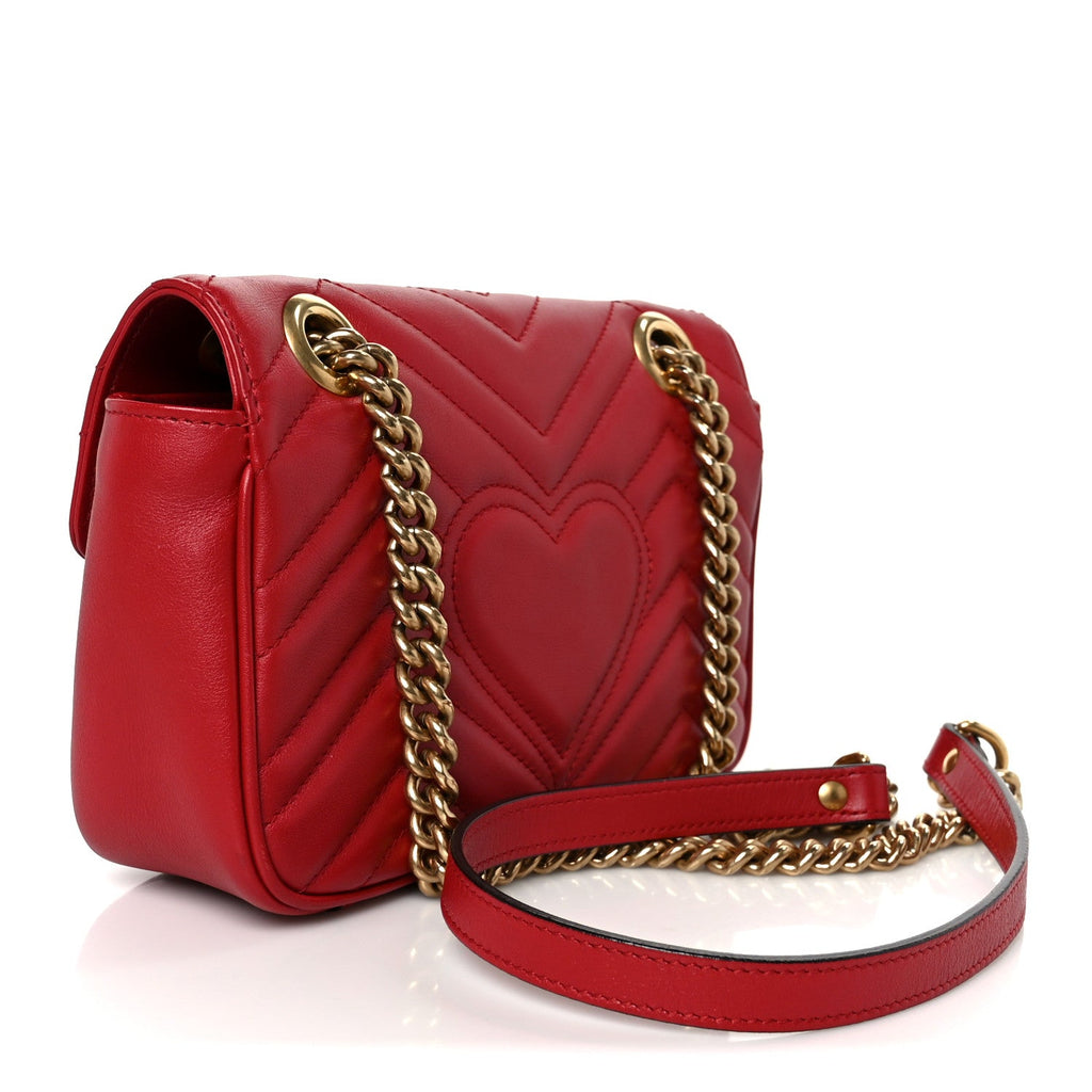 Gucci Calfskin Matelasse Mini GG Marmont Shoulder Bag Hibiscus Red