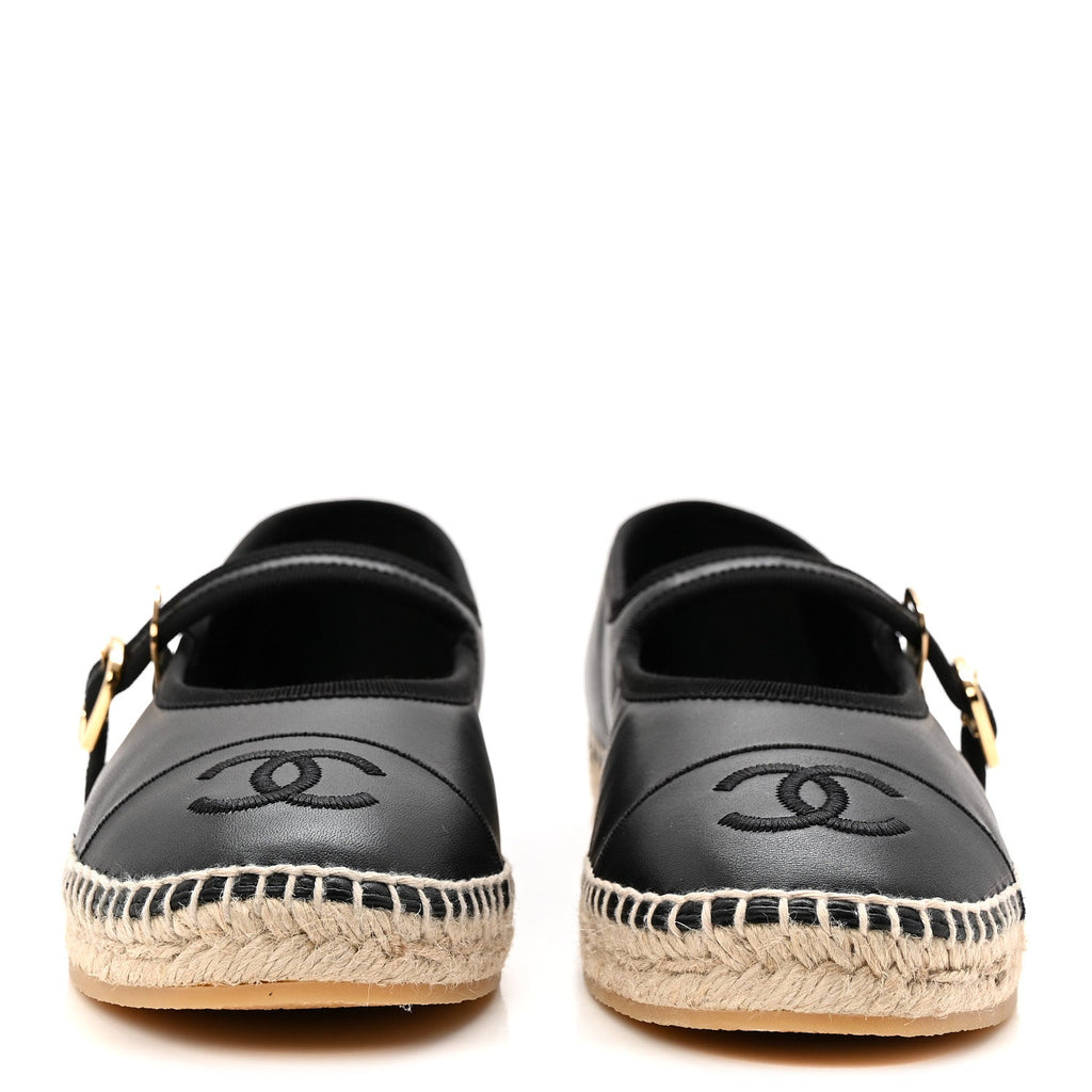 Lambskin Jute Mary Jane Flats 40 Black