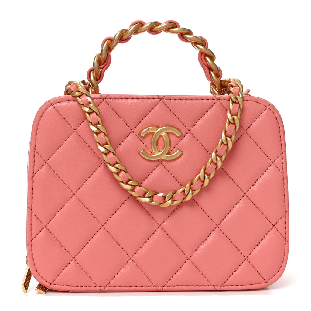 Chanel Lambskin Quilted Top Handle Small Vanity Case Pink